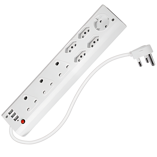 AUSMA P-09 USB 8 Way Multi-Plug Adapter - Fire Resistant Extension Cord Power Strip with USB Ports