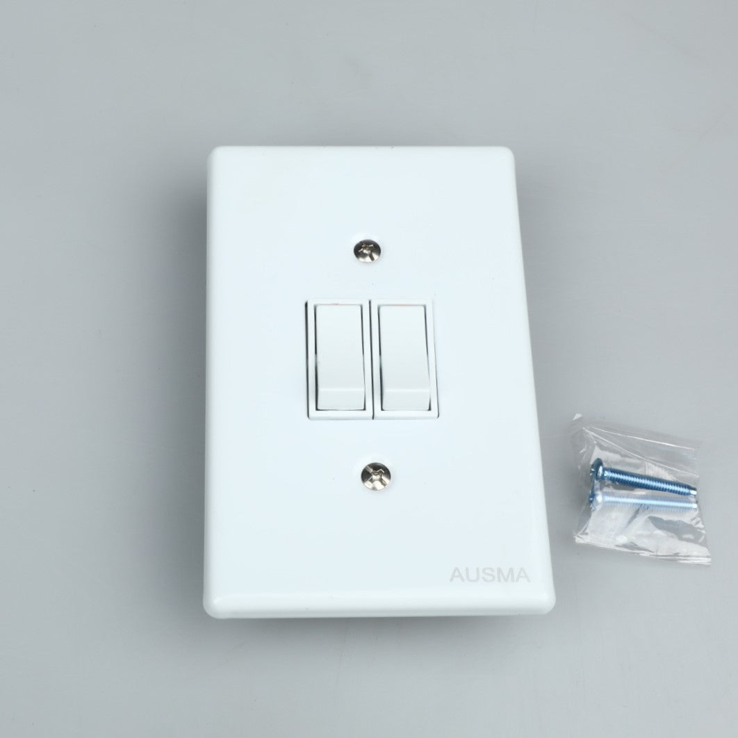 AUSMA A-M02(S) Stylish Simplicity Light Switch Plate – Safe, Long Life, and Gloss Finish 2 Lever Wall Switch for Elegant Spaces