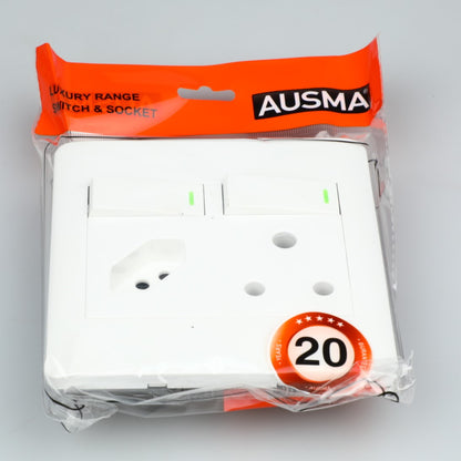 AUSMA D02-B Stylish Simplicity Double Wall Luxury Switched Socket 16A, 6A – White Elegance for Your Safe and Modern Living