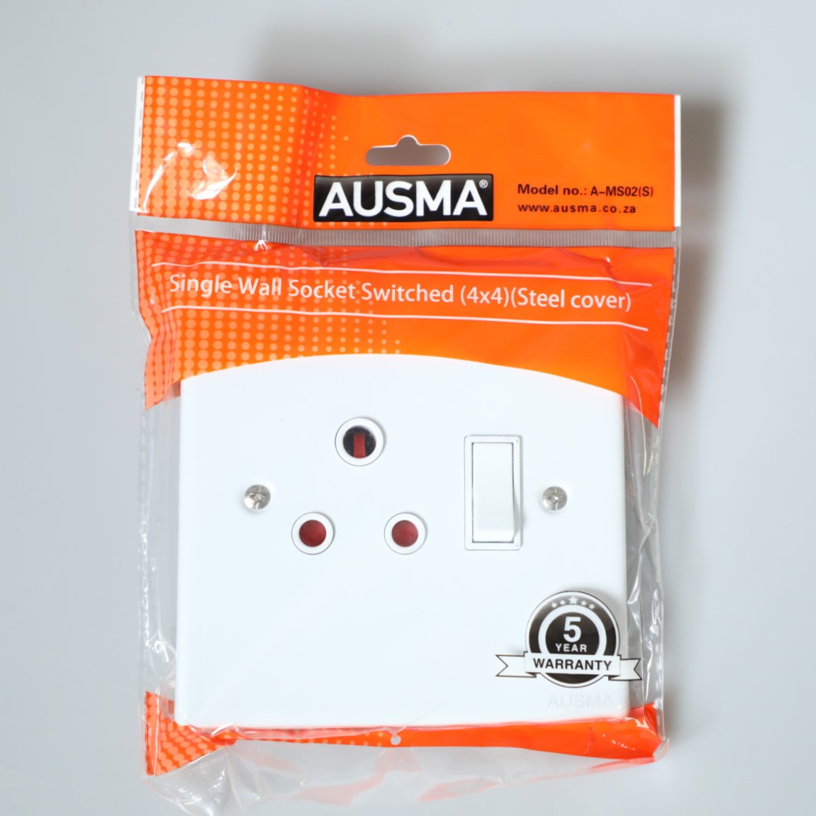 AUSMA A-MS02(S) Socket Cover – Stylish 1 Socket 16A, White, Glossy, 4X4, 1 Switch