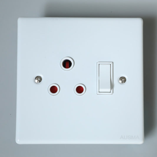 AUSMA A-MS02(S) Socket Cover – Stylish 1 Socket 16A, White, Glossy, 4X4, 1 Switch