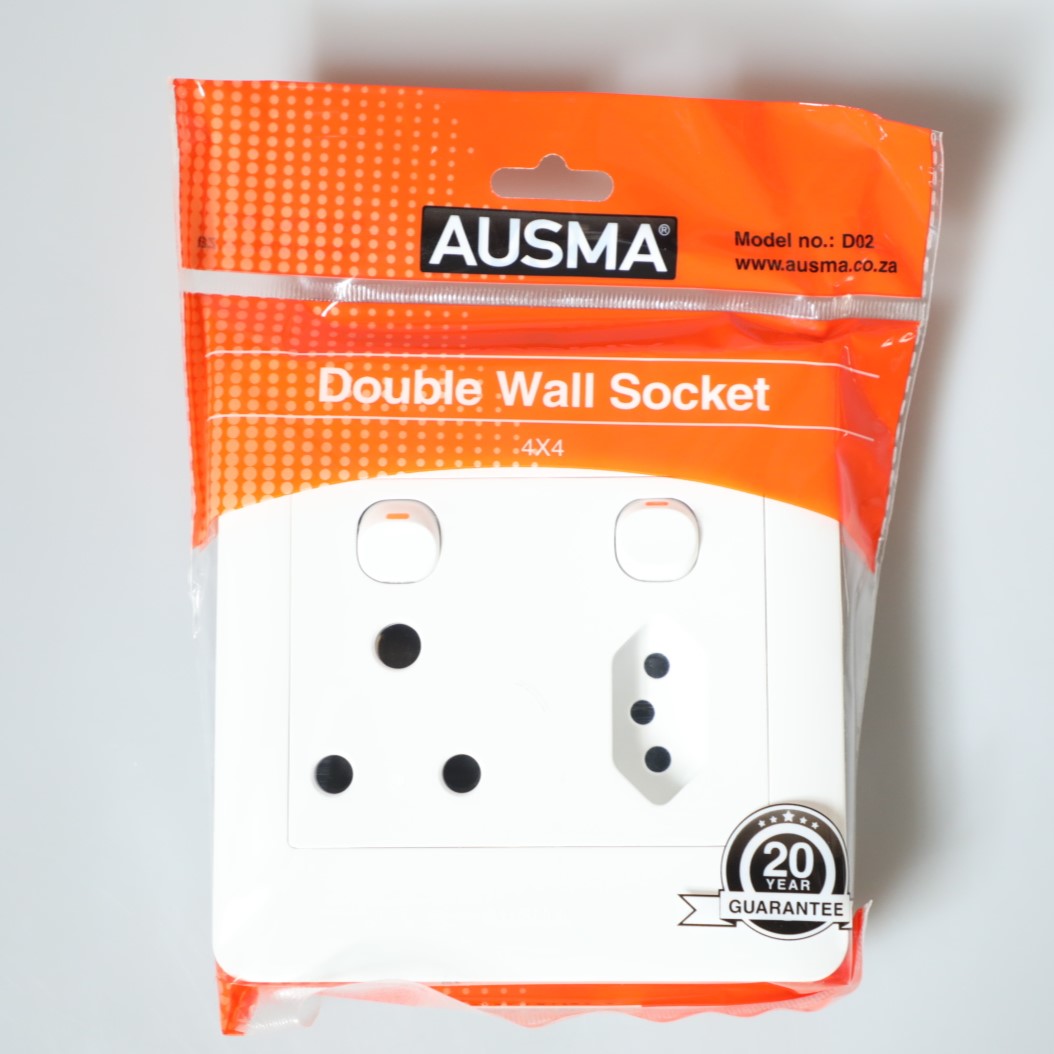 AUSMA D02 Stylish Simplicity Double Wall Luxury Switched Socket 16A,NEW 16A – White Elegance for Your Safe and Modern Living 4x4