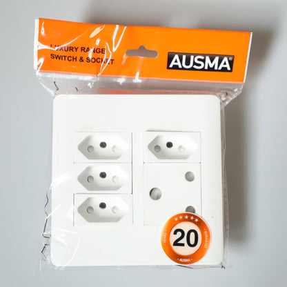 AUSMA S001-03 Stylish Simplicity Wall Socket – White Elegance, Safety, and Versatility with Modules 1x16A+4XNew 16A Socket