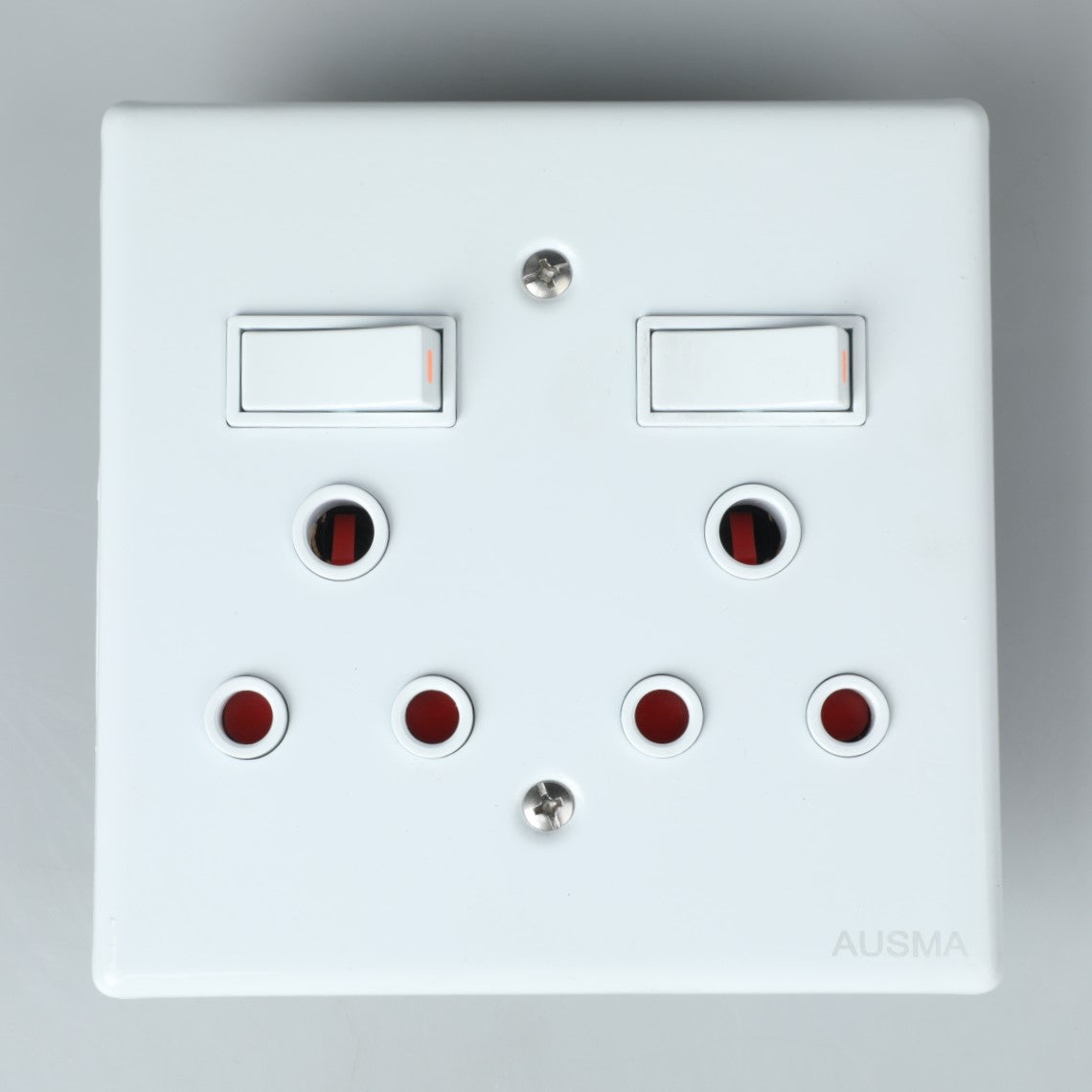 AUSMA Socket Cover – Stylish Dual Socket 16A with New 16A, White Cover, Glossy Finish, 4X4, Two Switches  A-MD02(S)