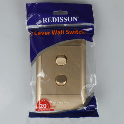 REDISSON Stylish Gold Simple Light Switch Plate – Safe, Long Life and Glossy Finish 2-Lever Wall Switch for an Elegant Space  A102(G)