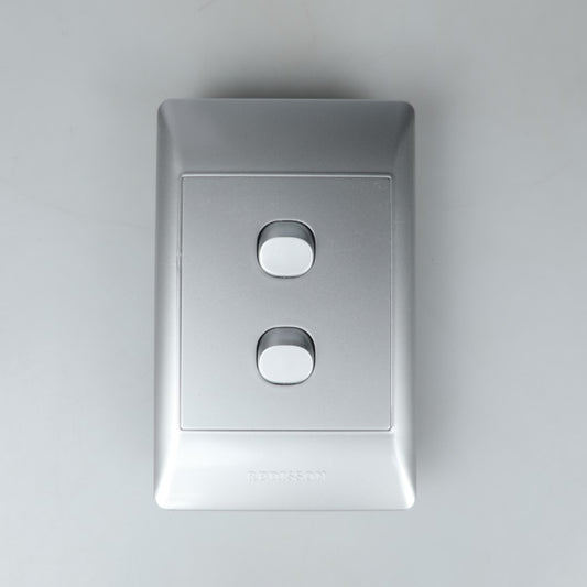 REDISSON A102(SIL) Stylish Silver Simple Light Switch Plate – Safe, Long Life and Glossy Finish 2-Lever Wall Switch for an Elegant Space