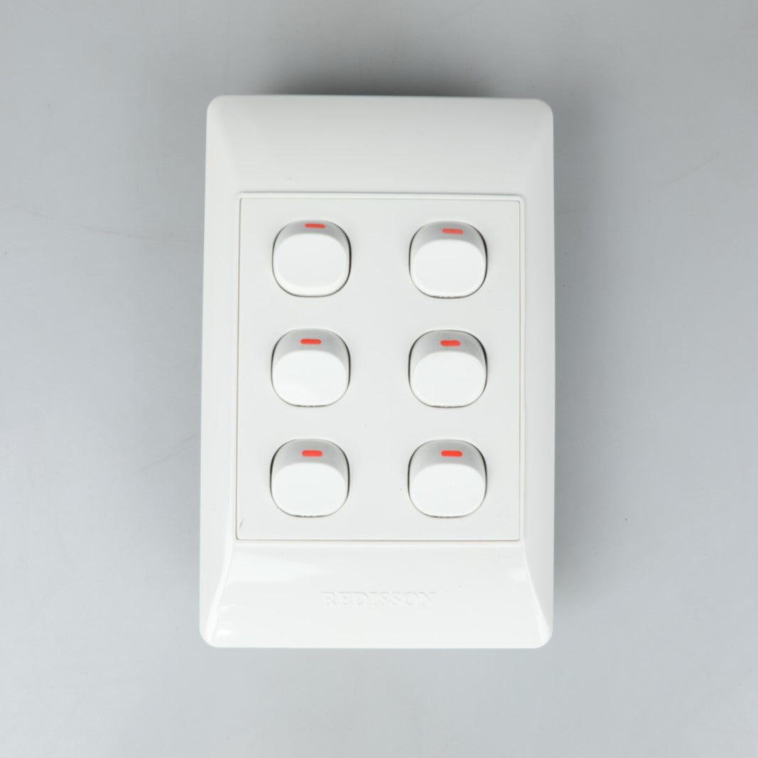 REDISSON A106 Stylish Simplicity 6 Lever Wall Luxury Switch – Elevate Your Space with Safety and Style