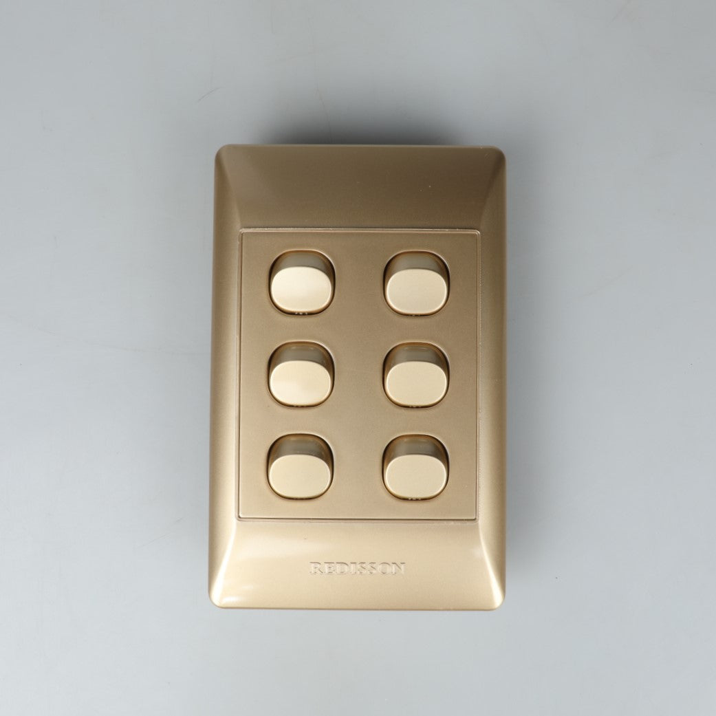 REDISSON A106(G) 6-way Paddle Light Switch – Gold, secure and long-lasting four-channel control