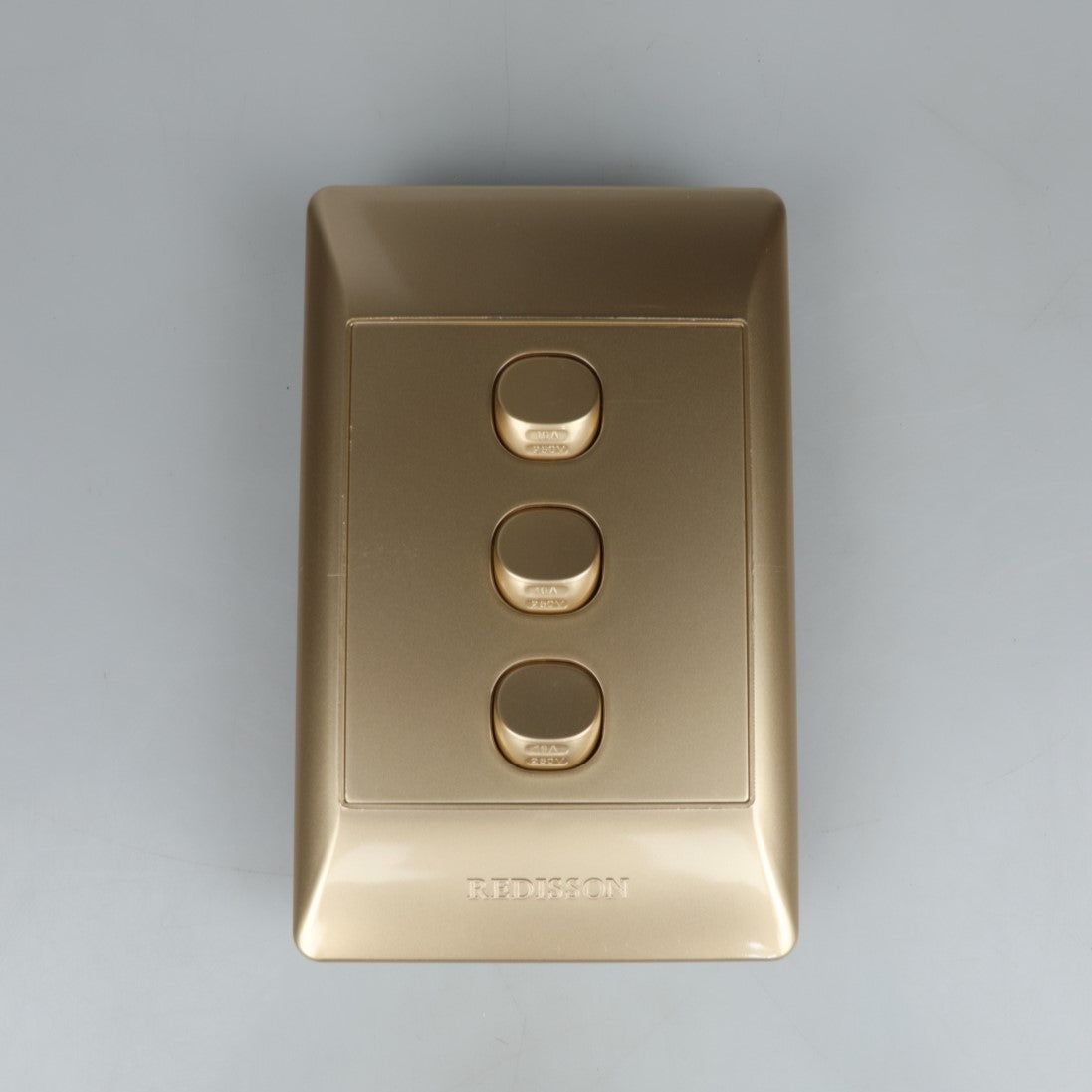 REDISSON  Stylish Gold Simple Light Switch Plate – Safe, Long Life and Glossy Finish 3-Lever Wall Switch for an Elegant Space A103(G)