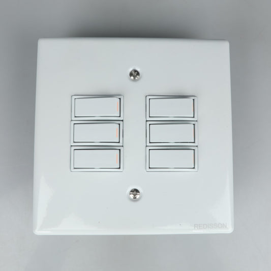 REDISSON A-M06(S) Stylish Simplicity Light Switch Plate – Safe, Long Life, and Gloss Finish 6 Lever Wall Switch for Elegant Spaces