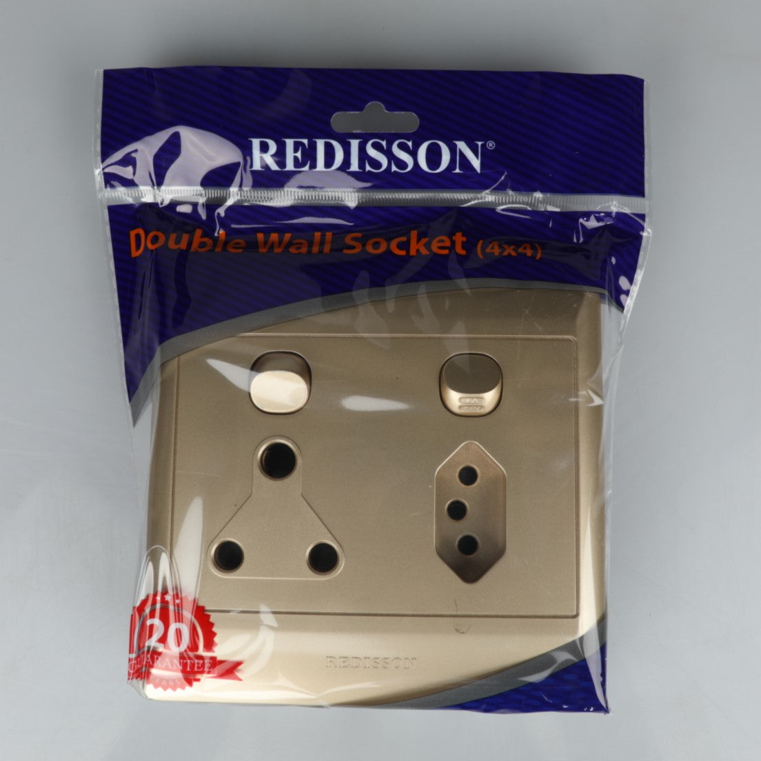 REDISSON  Stylish and Simple Double Wall Luxury Switch Socket 16A, New 16A – Golden Elegance, for your safety and modern life 4x4D02(G)