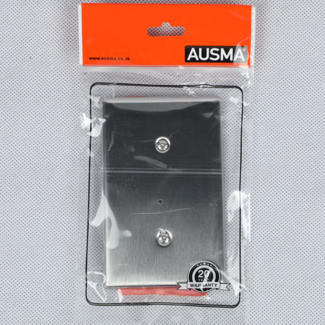 AUSMA A200(S)-S Outlet Covers – Child-Safe Two Gang Blank Device Outlet Cover, Silver, Gloss Finish, 4x2