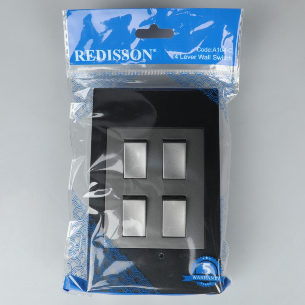 REDISSON  4 Lever Wall Luxury Switch – Silver Grey Elegance, Safe and Long Life for Stylish Simplicity A104-C-SG