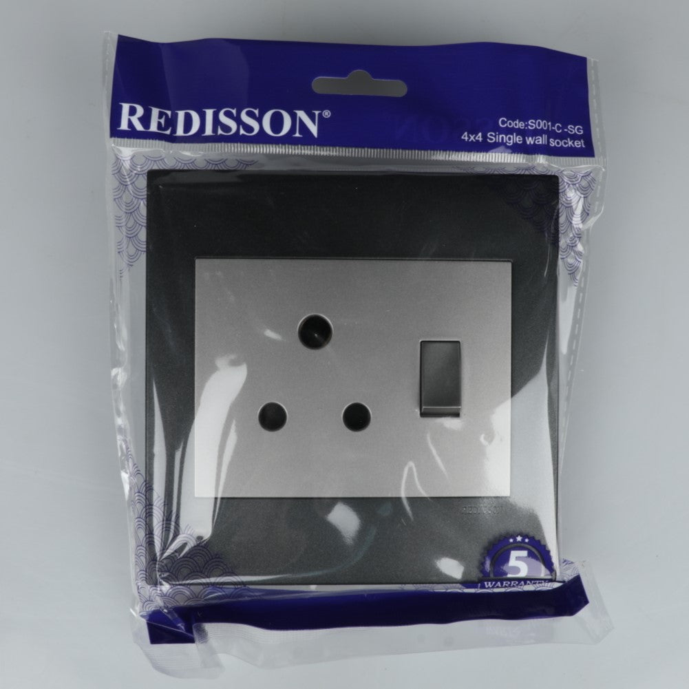 REDISSON  1x16A Silver Grey Wall Switched Socket – Effortless Control and Enduring Quality 4x4 S001-C-SG