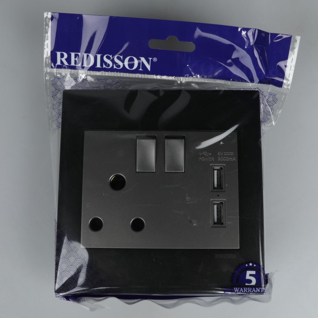 REDISSON  Outlet Switch –1x16A Convenient Wall Switch with 2 USB Outlets Receptacles S001 USB-C-SG