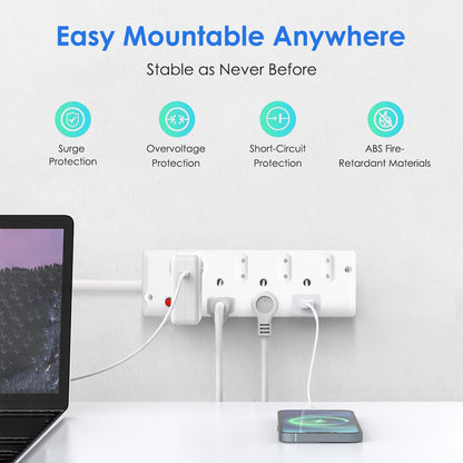 AUSMA P-07 Long Power Strip – Smart 7-Way Multi-Plug for Home, Travel, and Office