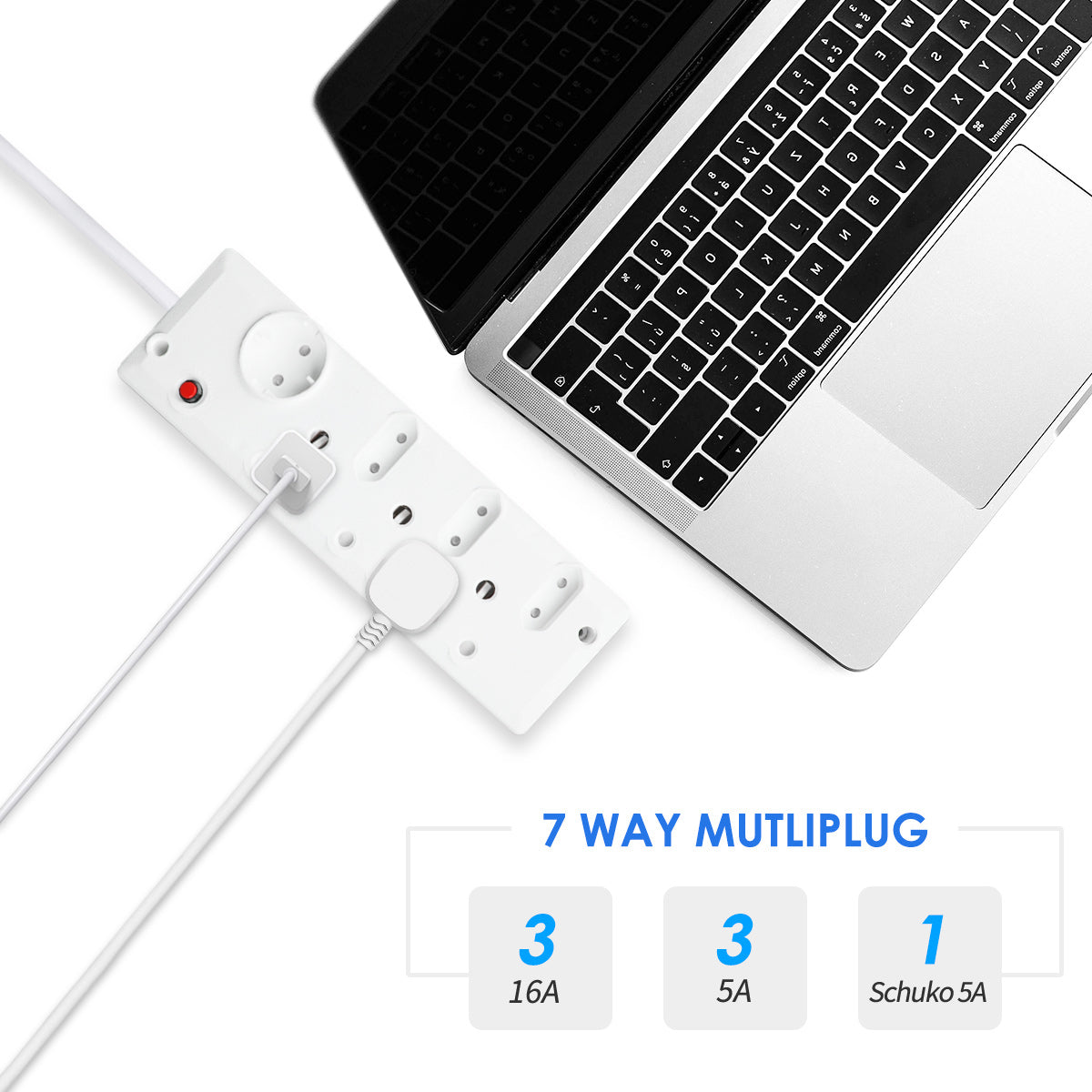 AUSMA P-07 Long Power Strip – Smart 7-Way Multi-Plug for Home, Travel, and Office