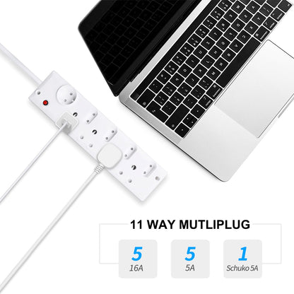 AUSMA P-11 Long Power Strip – Smart 11-Way Multi-Plug for Home, Travel, and Office