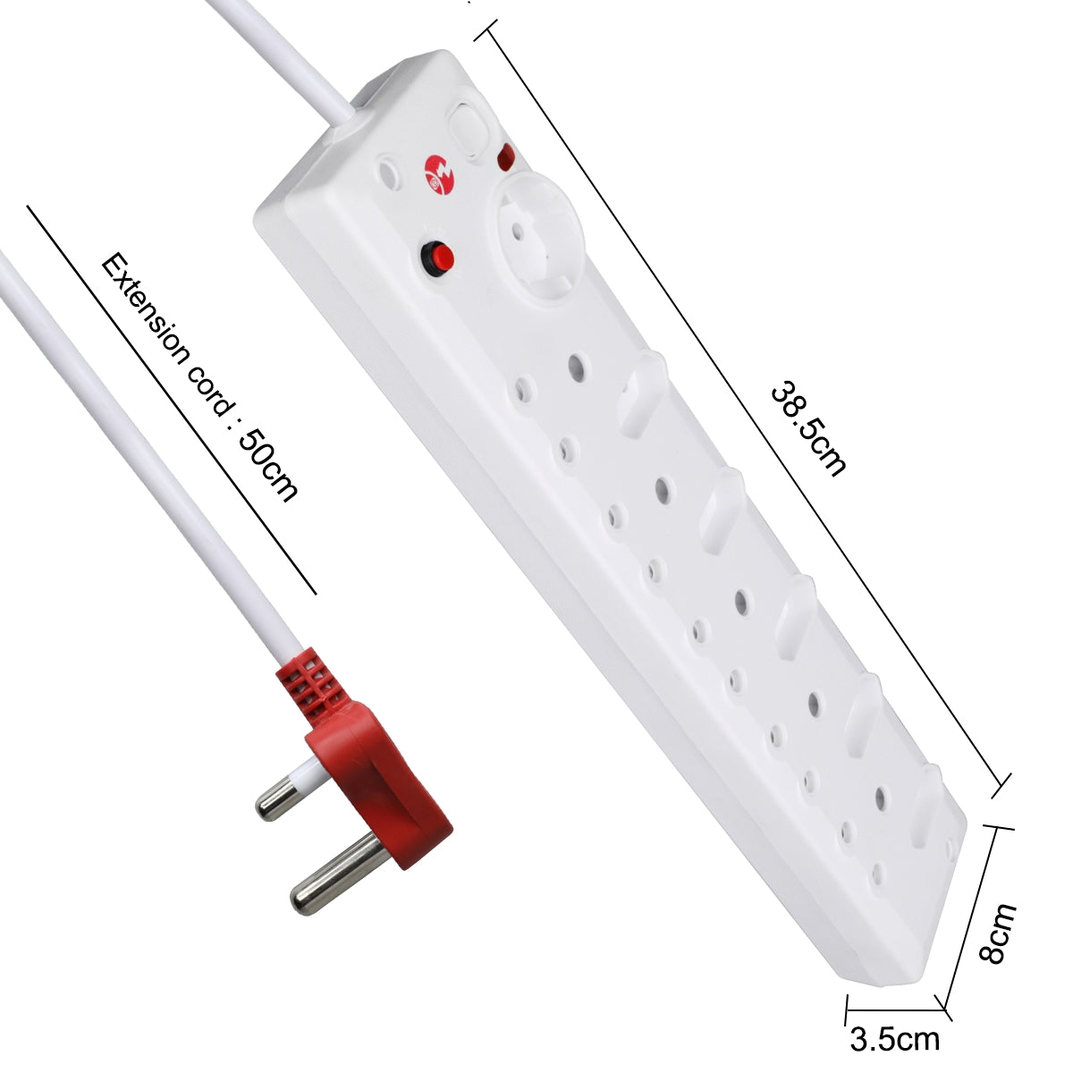 AUSMA P-11A(Surge) Long Power Strip – Smart 9-Way Multi-Function Plug with Switches, Surge Protection - Compact for Home, Travel, Office (White 1 Pack)