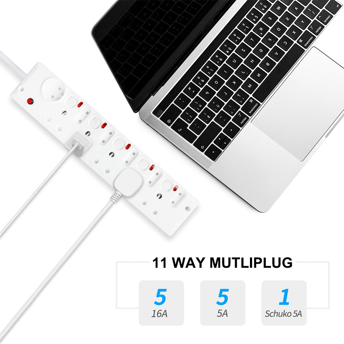 AUSMA P-11B Long Power Strip – Smart 11-Way Multi-Function Plug with 5 Switches