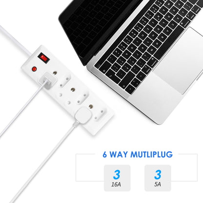 REDISSON Mi-06B Long Power Strip - Compact 6-Way Multi-Plug for Home, Travel, Office - Smart Power Strip with Multiple Outlets