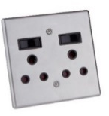 AUSMA A-MD02(S)-S Socket Cover – Stylish Dual Socket 16A with New 16A, Silver Steel Cover, Glossy Finish, 4X4, Two Switches