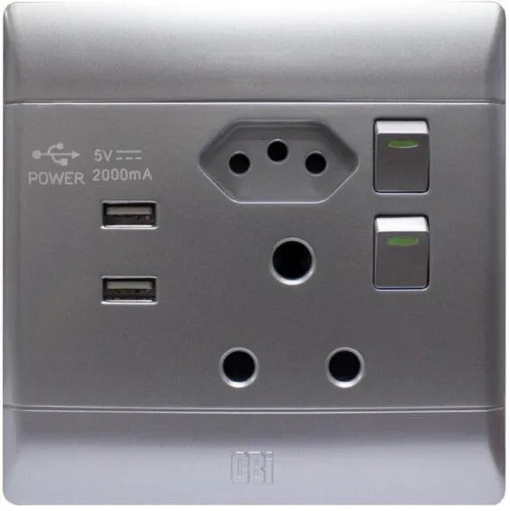 Double Wall Switch Socket 16A / USB