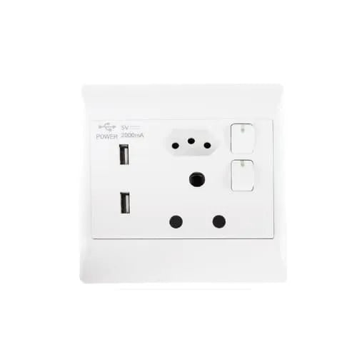 Double Wall Switch Socket 16A / USB