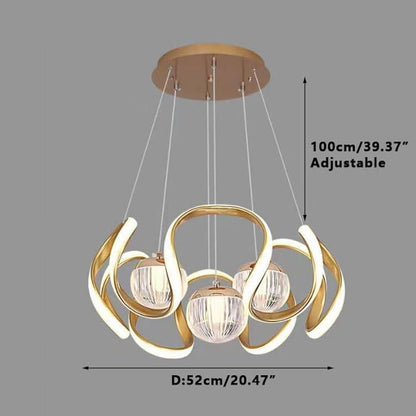 LED  Modern Three-Head Chandelier,LED Curved Lamp Spiral Wrought Iron Chandelier, Bedroom Study Living Room Fashion Decoration 3 Color Changing Ceiling Chandelier(warm white ,cool white and day light) 2269