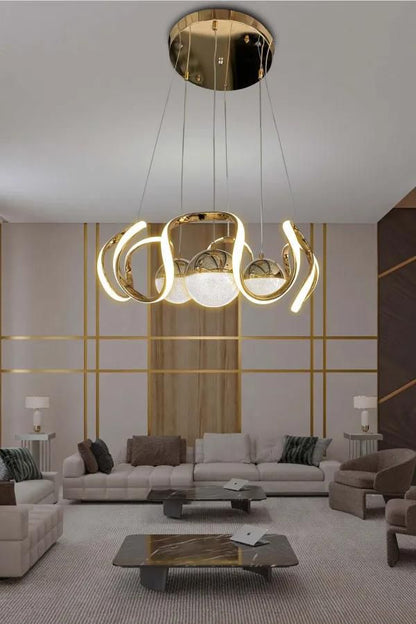 LED  Modern Three-Head Chandelier,LED Curved Lamp Spiral Wrought Iron Chandelier, Bedroom Study Living Room Fashion Decoration 3 Color Changing Ceiling Chandelier(warm white ,cool white and day light) 2269