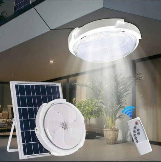 300w LED Solar Powered Ceiling Lamp Remote Control Timing Indoor and Outdoor Waterproof Solar Ceiling Light with Solar Panel DX050