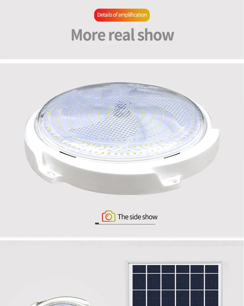 300w LED Solar Powered Ceiling Lamp Remote Control Timing Indoor and Outdoor Waterproof Solar Ceiling Light with Solar Panel DX050