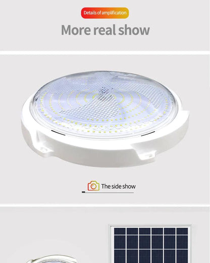 300w LED Solar Powered Ceiling Lamp Remote Control Timing Indoor and Outdoor Waterproof Solar Ceiling Light with Solar Panel DX050