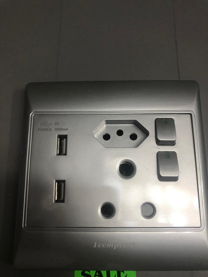 4x4 electrical socket 1x2 pin 2 USB ports silver SA034/S