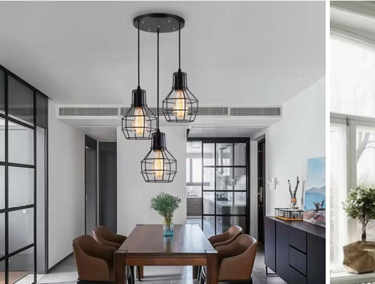 3 in 1 Rope indutrial kitchen pendant ceiling light fitting-chandelier cover for dining room 6018/3 R BK