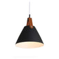 Iron Cone Metal Pendant in timeless black and large leather Ceiling pendant light, compatible with various bulbs, such as incandescent, LED, CFL and halogen bulbs. Ceiling light is hardwired, 1 bulb (bulb not included) 6013 BK