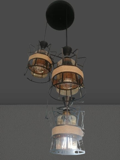 Fashionable Wire Pendant kitchen dining ceiling light with Black Cord and glass Cup  1797/3