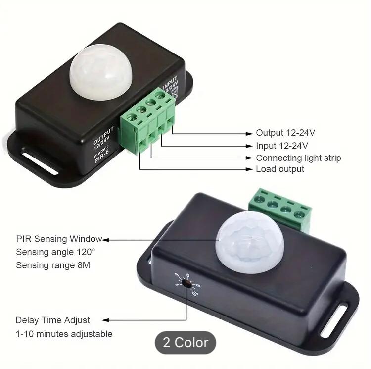 12v-24v PIR Sensor adjustable LED Black infrared Motion Detector body motion Sensing Light Switch