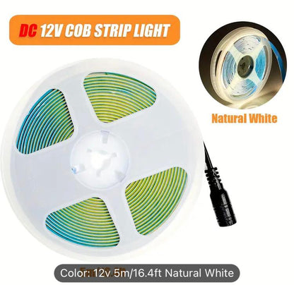 12 VDC DAY LIGHT 4000K LED COB STRIP LIGHT IP20 10W/M /5M