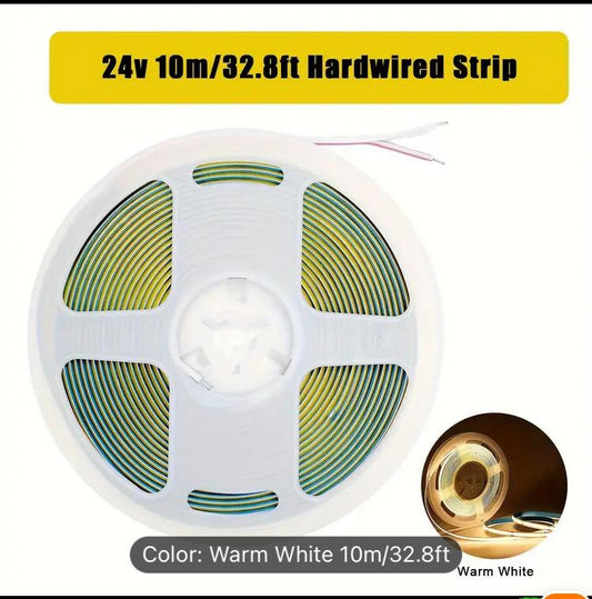 24VDC WARM WHITE 3000K LED COB  STRIP LIGHT IP20 12W/M /10M