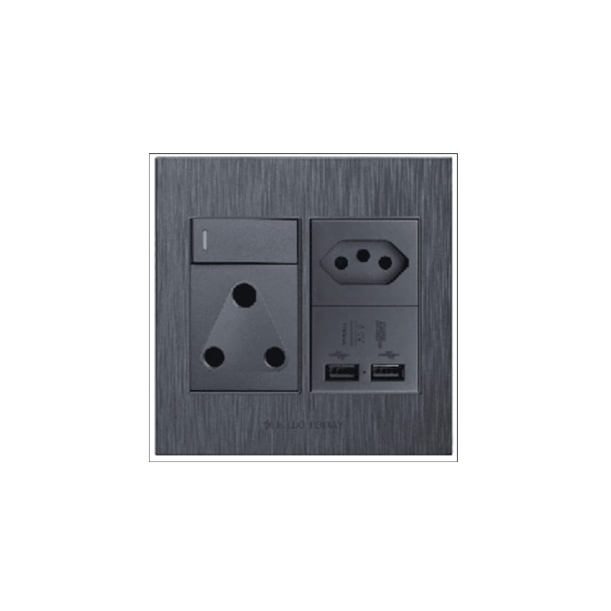 4 x 4 Single & USB- Europe 2 pin Switched Socket Outlet S6-211\Euro-USB